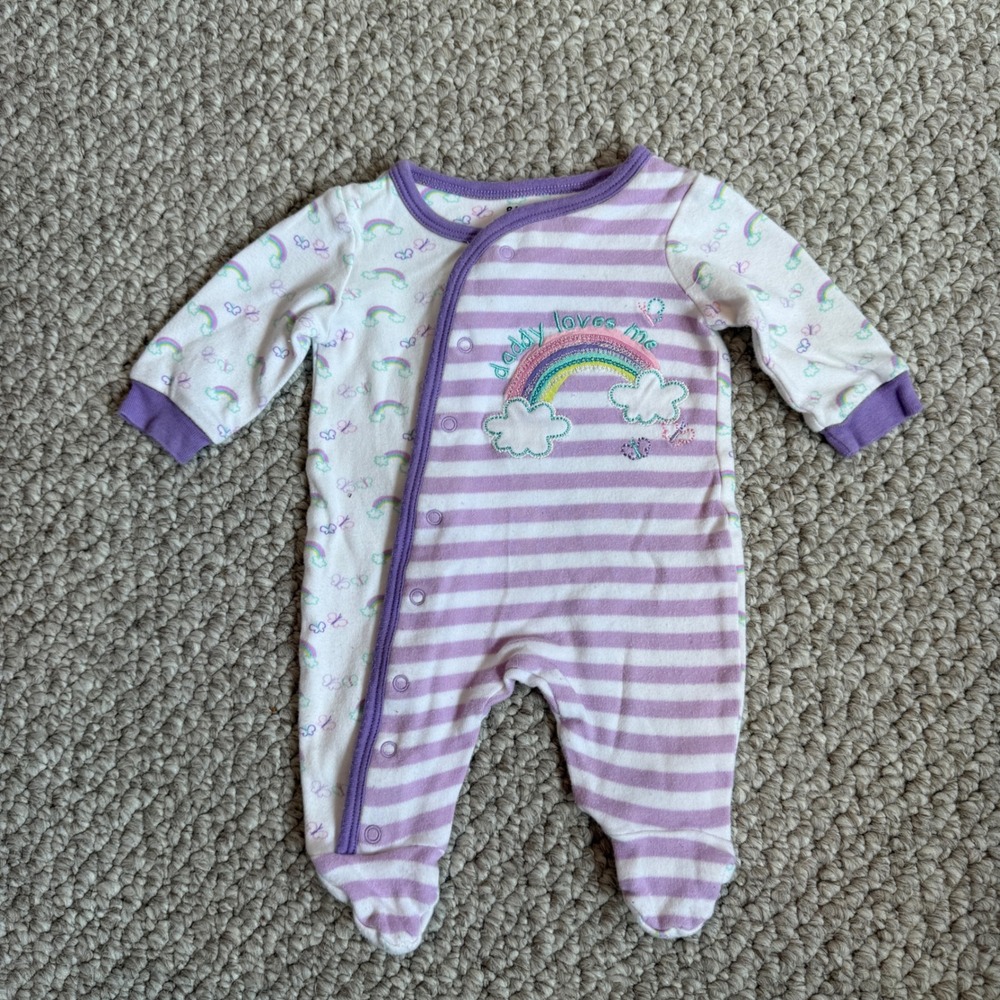 Babies R Us Size Newborn Purple Striped Rainbow Daddy Loves Me‎ Footed Sleeper